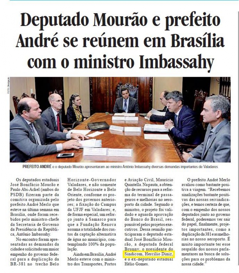 Deputado Mourão e prefeito se reúnem em Brasília com o ministro Imbassahy