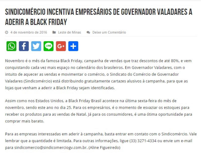 Sindicomércio incentiva empresário de Governador Valadares a aderir a Black Friday