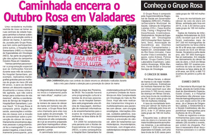 Caminhada encerra Outubro Rosa em Valadares